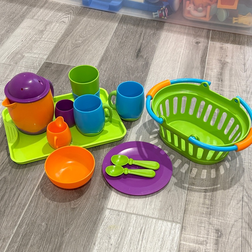 Colorful Kids Tea Set with Basket